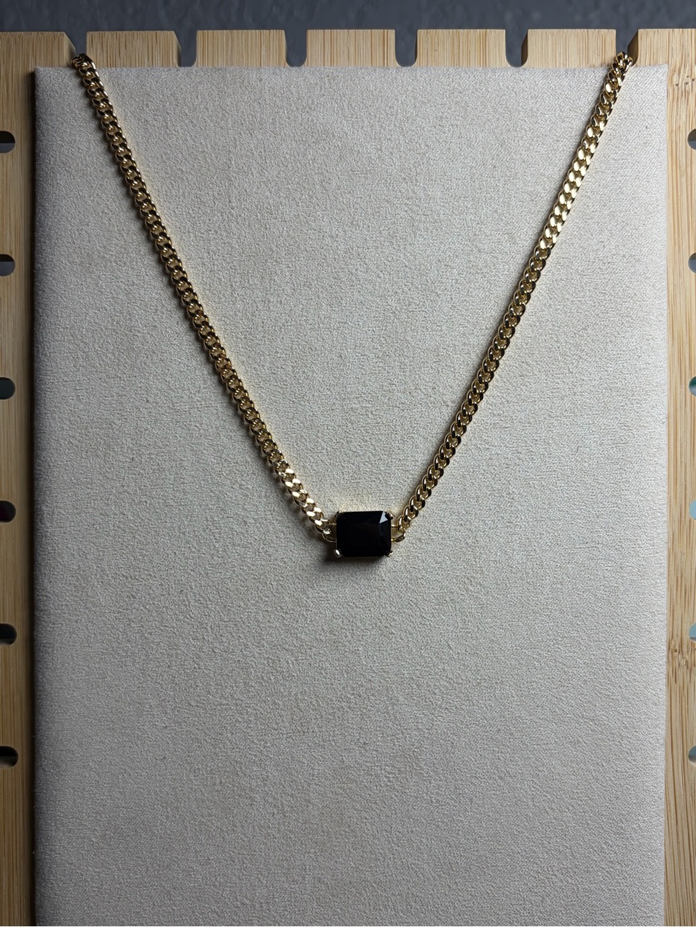 Gold Chain Necklace with Black Stone Pendant - Women Jewelry